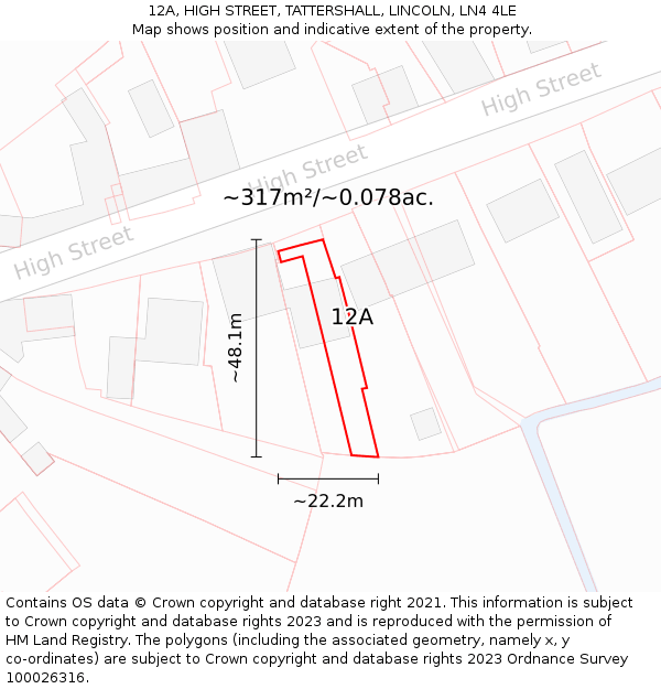 12A, HIGH STREET, TATTERSHALL, LINCOLN, LN4 4LE: Plot and title map