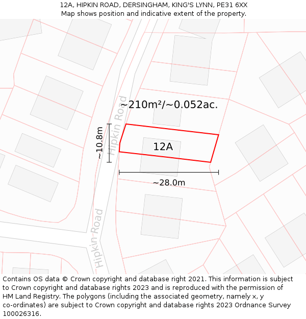 12A, HIPKIN ROAD, DERSINGHAM, KING'S LYNN, PE31 6XX: Plot and title map