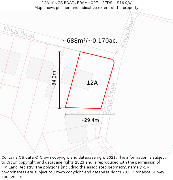 12A, KINGS ROAD, BRAMHOPE, LEEDS, LS16 9JW: Plot and title map