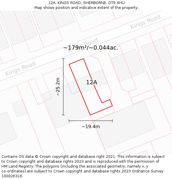 12A, KINGS ROAD, SHERBORNE, DT9 4HU: Plot and title map