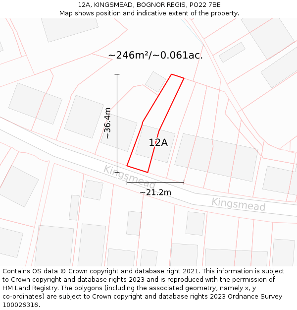 12A, KINGSMEAD, BOGNOR REGIS, PO22 7BE: Plot and title map