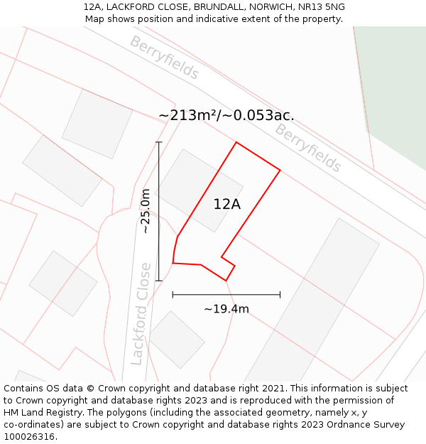 12A, LACKFORD CLOSE, BRUNDALL, NORWICH, NR13 5NG: Plot and title map