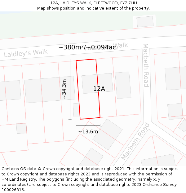 12A, LAIDLEYS WALK, FLEETWOOD, FY7 7HU: Plot and title map
