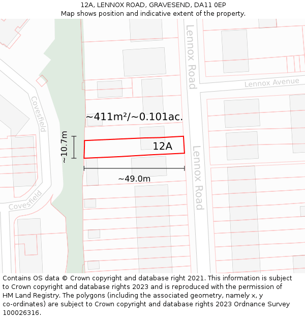 12A, LENNOX ROAD, GRAVESEND, DA11 0EP: Plot and title map