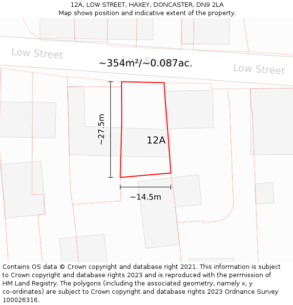 12A, LOW STREET, HAXEY, DONCASTER, DN9 2LA: Plot and title map