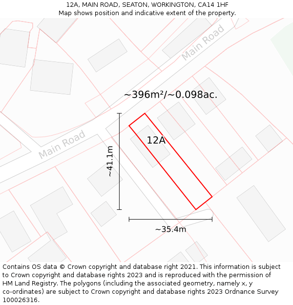 12A, MAIN ROAD, SEATON, WORKINGTON, CA14 1HF: Plot and title map
