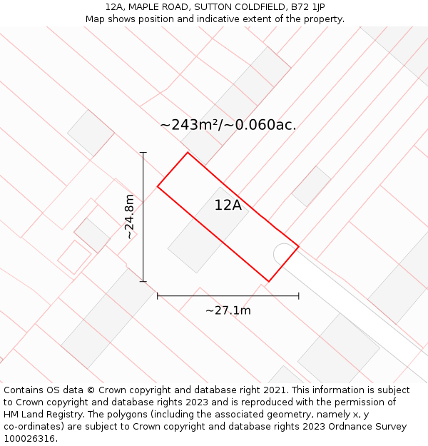 12A, MAPLE ROAD, SUTTON COLDFIELD, B72 1JP: Plot and title map