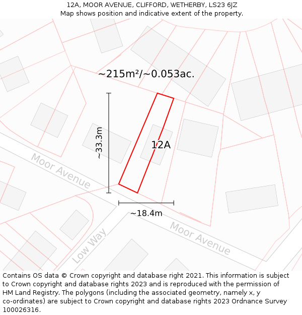 12A, MOOR AVENUE, CLIFFORD, WETHERBY, LS23 6JZ: Plot and title map