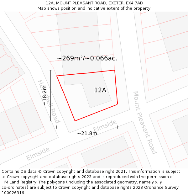 12A, MOUNT PLEASANT ROAD, EXETER, EX4 7AD: Plot and title map