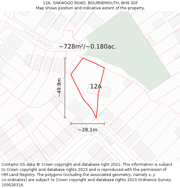 12A, OAKWOOD ROAD, BOURNEMOUTH, BH9 3DF: Plot and title map