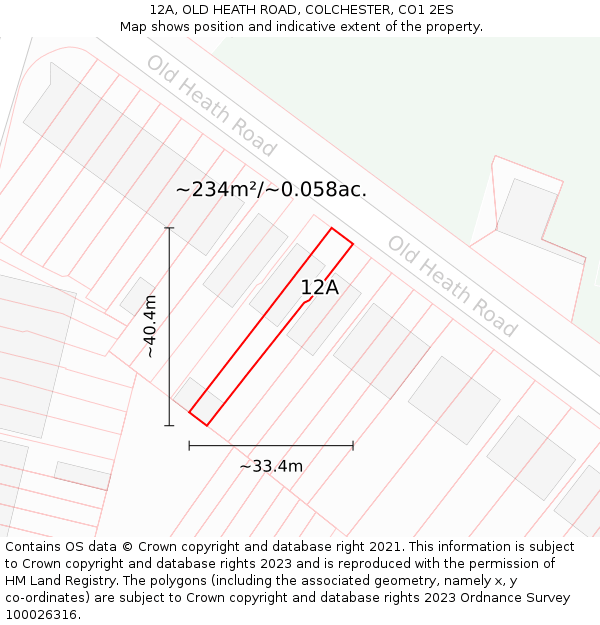 12A, OLD HEATH ROAD, COLCHESTER, CO1 2ES: Plot and title map