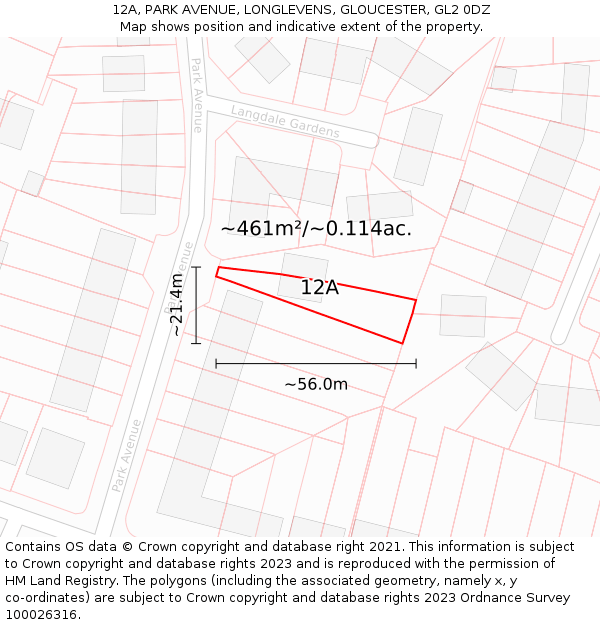 12A, PARK AVENUE, LONGLEVENS, GLOUCESTER, GL2 0DZ: Plot and title map