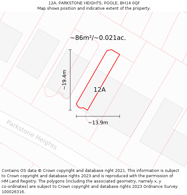 12A, PARKSTONE HEIGHTS, POOLE, BH14 0QF: Plot and title map