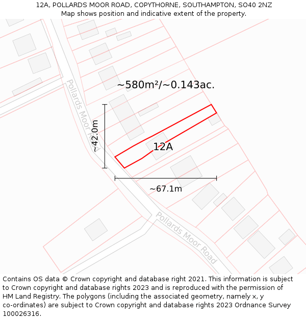 12A, POLLARDS MOOR ROAD, COPYTHORNE, SOUTHAMPTON, SO40 2NZ: Plot and title map