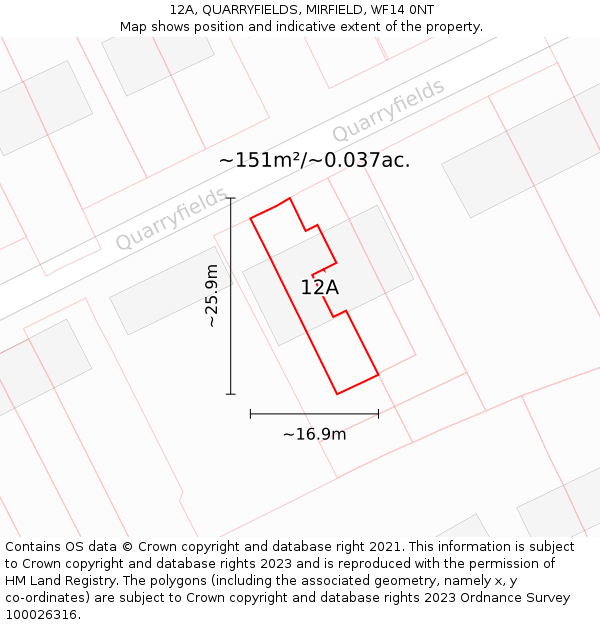 12A, QUARRYFIELDS, MIRFIELD, WF14 0NT: Plot and title map