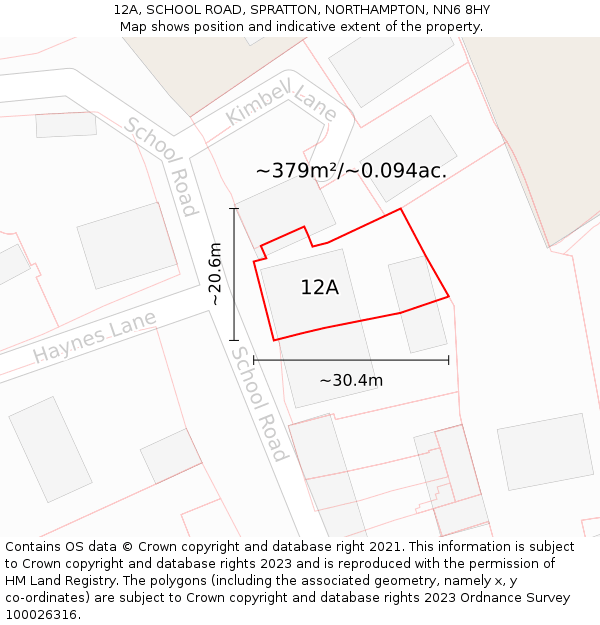 12A, SCHOOL ROAD, SPRATTON, NORTHAMPTON, NN6 8HY: Plot and title map