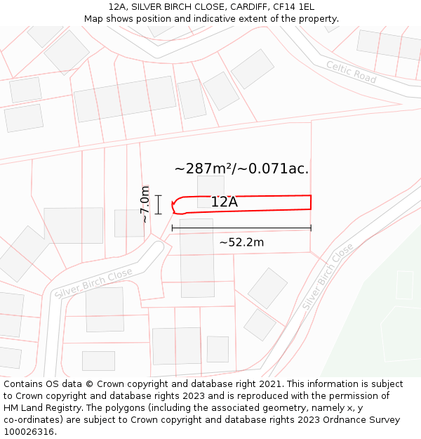 12A, SILVER BIRCH CLOSE, CARDIFF, CF14 1EL: Plot and title map