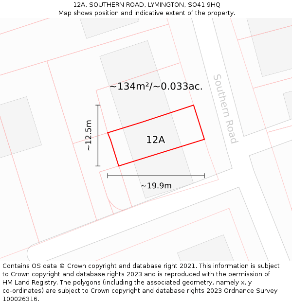 12A, SOUTHERN ROAD, LYMINGTON, SO41 9HQ: Plot and title map