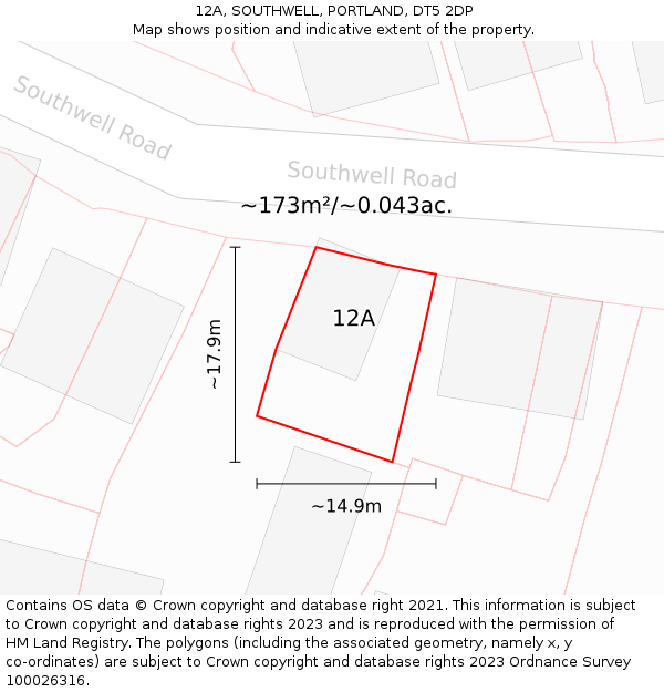 12A, SOUTHWELL, PORTLAND, DT5 2DP: Plot and title map