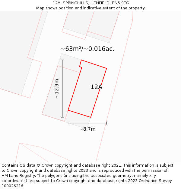 12A, SPRINGHILLS, HENFIELD, BN5 9EG: Plot and title map
