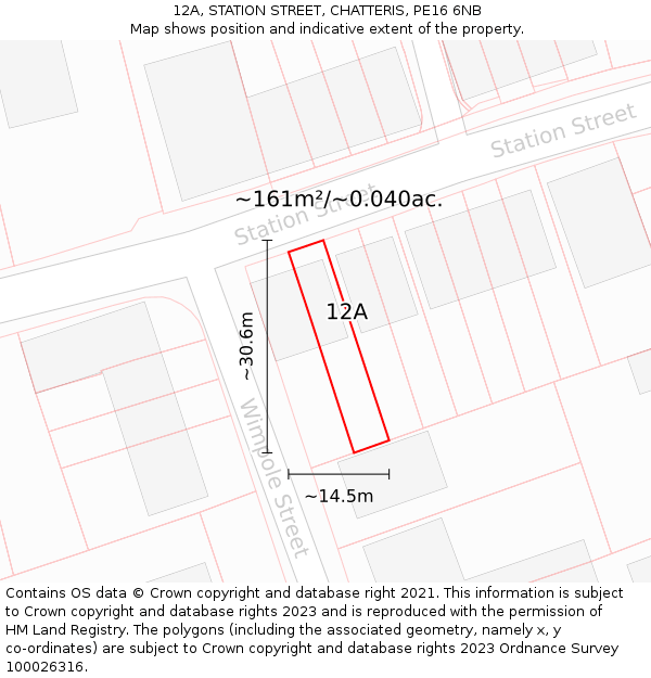 12A, STATION STREET, CHATTERIS, PE16 6NB: Plot and title map