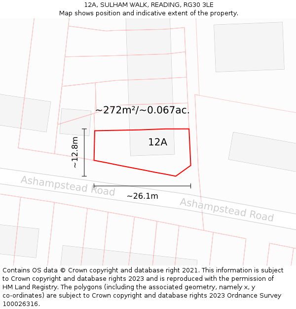 12A, SULHAM WALK, READING, RG30 3LE: Plot and title map