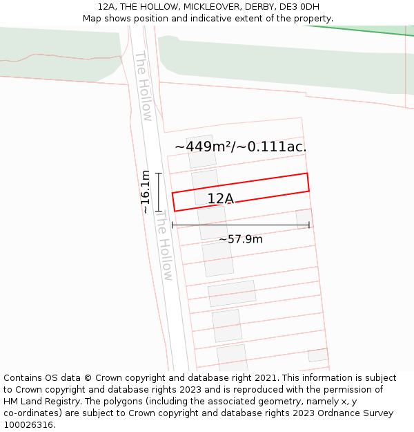 12A, THE HOLLOW, MICKLEOVER, DERBY, DE3 0DH: Plot and title map