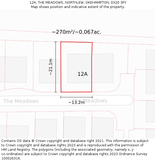12A, THE MEADOWS, NORTHLEW, OKEHAMPTON, EX20 3PY: Plot and title map