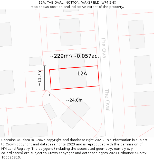 12A, THE OVAL, NOTTON, WAKEFIELD, WF4 2NX: Plot and title map