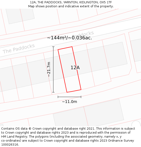 12A, THE PADDOCKS, YARNTON, KIDLINGTON, OX5 1TF: Plot and title map