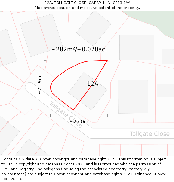12A, TOLLGATE CLOSE, CAERPHILLY, CF83 3AY: Plot and title map