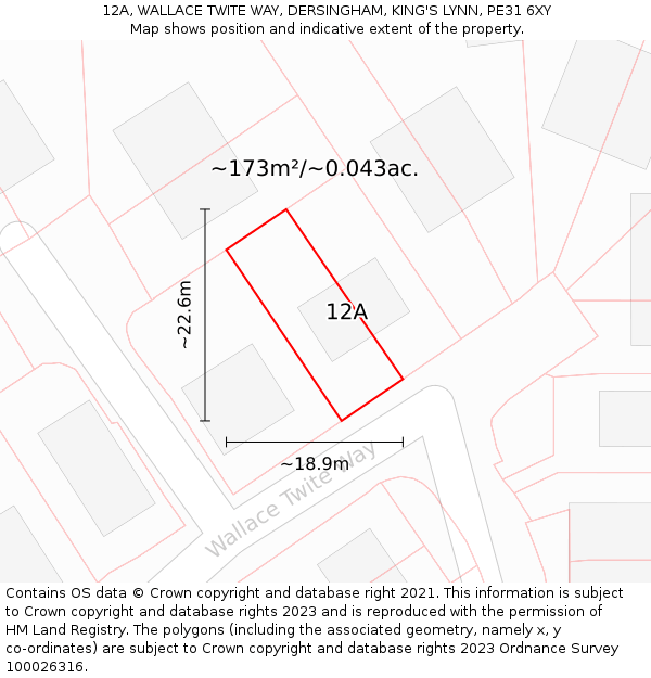 12A, WALLACE TWITE WAY, DERSINGHAM, KING'S LYNN, PE31 6XY: Plot and title map