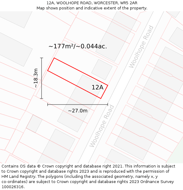 12A, WOOLHOPE ROAD, WORCESTER, WR5 2AR: Plot and title map