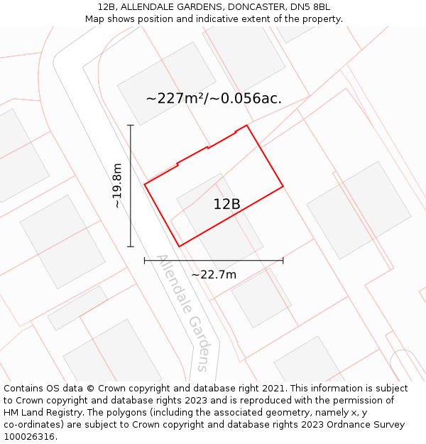 12B, ALLENDALE GARDENS, DONCASTER, DN5 8BL: Plot and title map