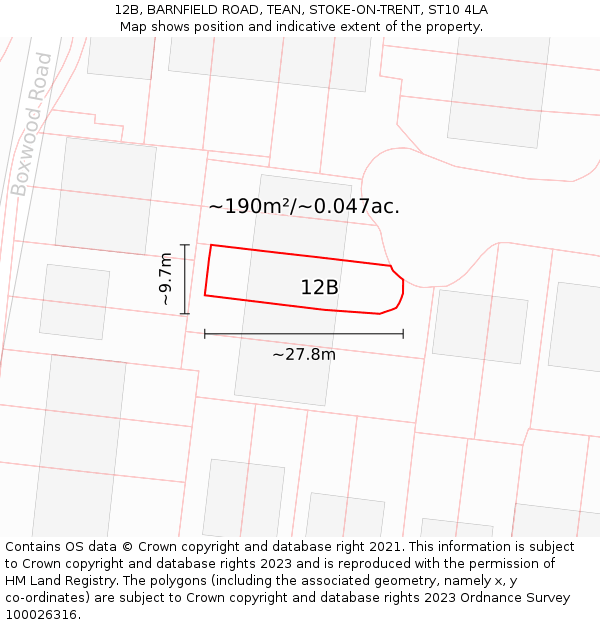 12B, BARNFIELD ROAD, TEAN, STOKE-ON-TRENT, ST10 4LA: Plot and title map