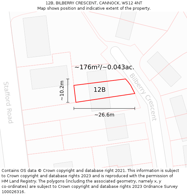 12B, BILBERRY CRESCENT, CANNOCK, WS12 4NT: Plot and title map