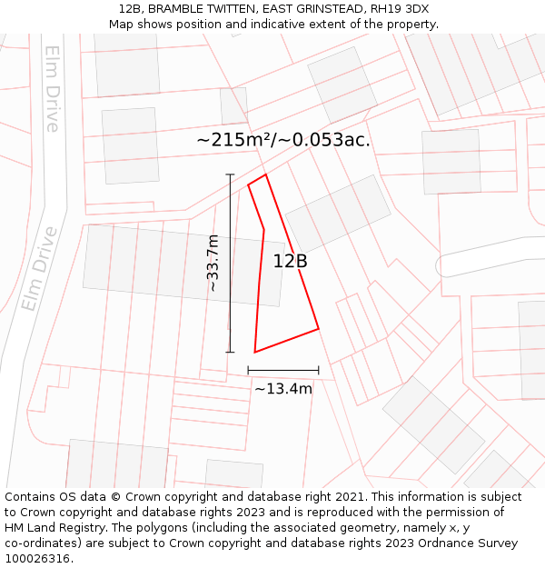 12B, BRAMBLE TWITTEN, EAST GRINSTEAD, RH19 3DX: Plot and title map