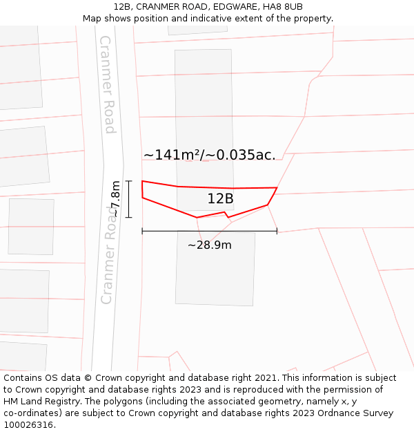 12B, CRANMER ROAD, EDGWARE, HA8 8UB: Plot and title map