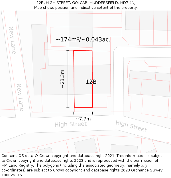 12B, HIGH STREET, GOLCAR, HUDDERSFIELD, HD7 4NJ: Plot and title map