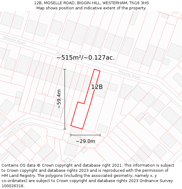 12B, MOSELLE ROAD, BIGGIN HILL, WESTERHAM, TN16 3HS: Plot and title map