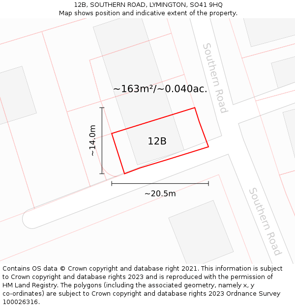 12B, SOUTHERN ROAD, LYMINGTON, SO41 9HQ: Plot and title map