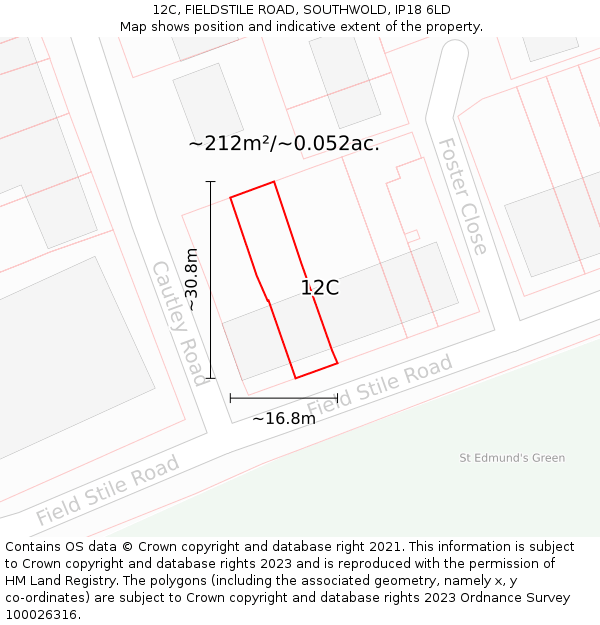 12C, FIELDSTILE ROAD, SOUTHWOLD, IP18 6LD: Plot and title map