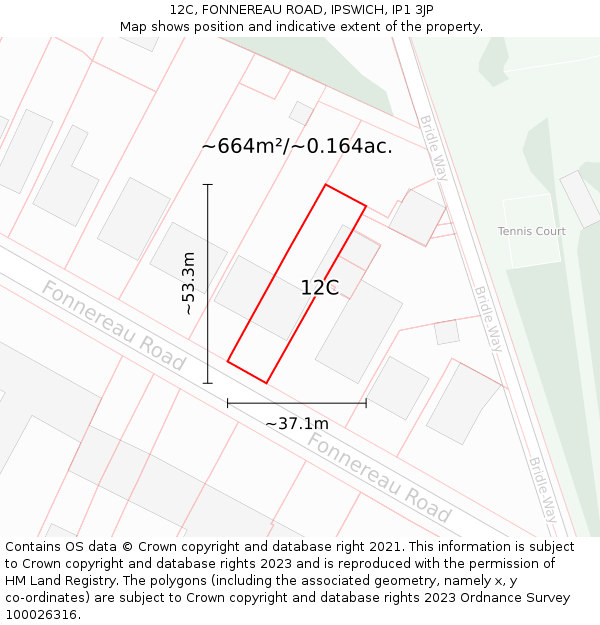 12C, FONNEREAU ROAD, IPSWICH, IP1 3JP: Plot and title map