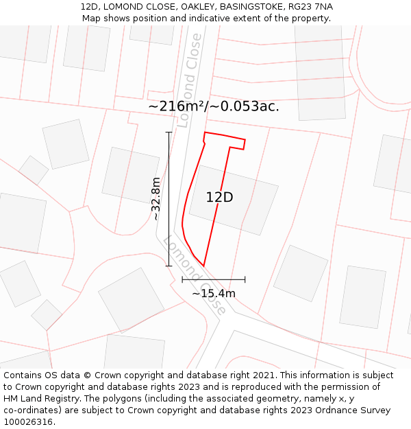 12D, LOMOND CLOSE, OAKLEY, BASINGSTOKE, RG23 7NA: Plot and title map