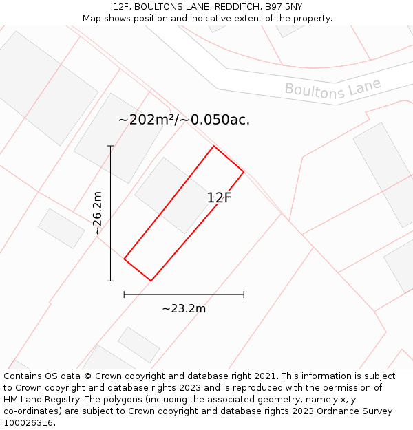12F, BOULTONS LANE, REDDITCH, B97 5NY: Plot and title map