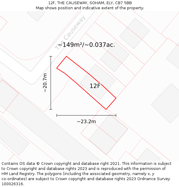 12F, THE CAUSEWAY, SOHAM, ELY, CB7 5BB: Plot and title map