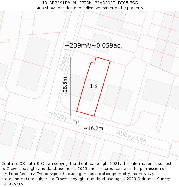 13, ABBEY LEA, ALLERTON, BRADFORD, BD15 7SG: Plot and title map