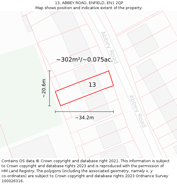 13, ABBEY ROAD, ENFIELD, EN1 2QP: Plot and title map