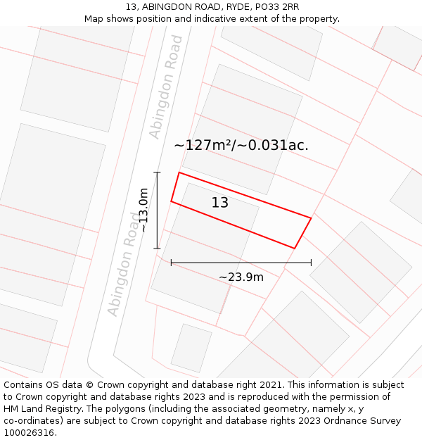 13, ABINGDON ROAD, RYDE, PO33 2RR: Plot and title map