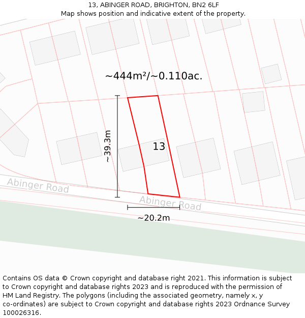 13, ABINGER ROAD, BRIGHTON, BN2 6LF: Plot and title map